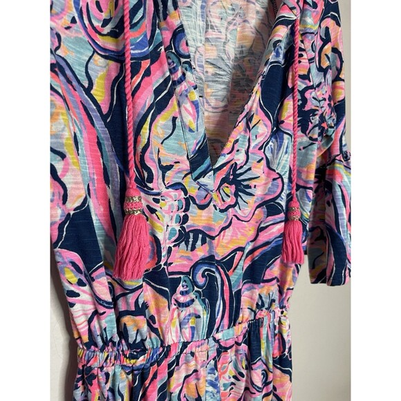 Lilly Pulitzer Womens XXS Blue Pink Romper Elastic Waist Bell Short Sleeve VNeck - Picture 6 of 11